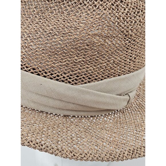 Chi Chi Collection Straw Fedora Hat Beige Band Size Small Medium Wide Brim - Picture 5 of 9